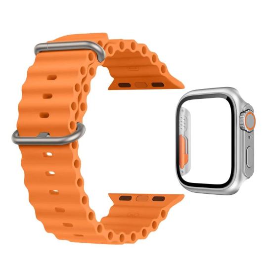 Forzacase Apple Watch 44mm uyumlu Ocean Silikon Kordon Kayış + Ekran Kasa Koruyuculu Kılıf - FC007