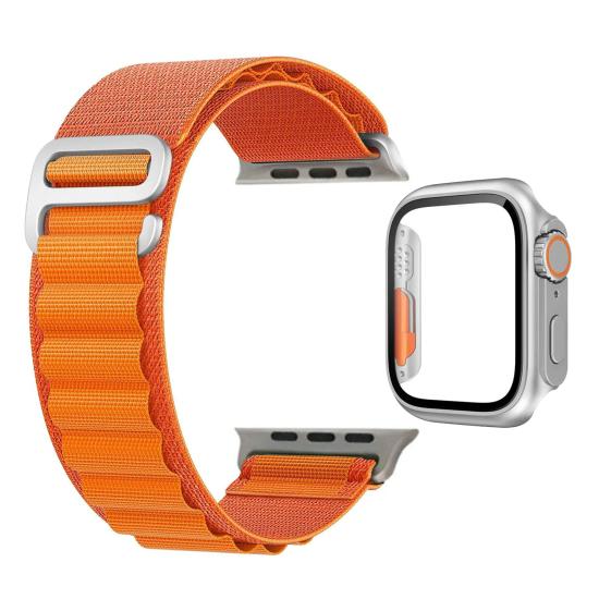 Forzacase Apple Watch 45mm ile uyumlu Kancalı Kumaş Kordon + Ekran Kasa Koruyuculu Kılıf - FC269