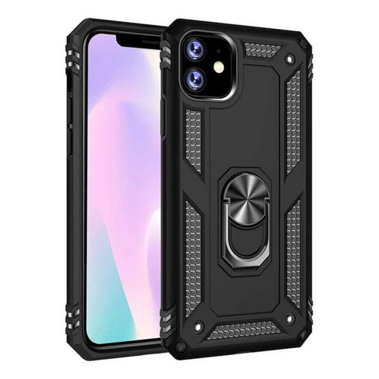 Forzacase iPhone 11 ile uyumlu Ares Serisi Yüzük Standlı Armor Sert Plastik Kılıf