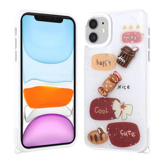 Forzacase iPhone 11 ile uyumlu Cute Serisi Parlayan Simli Kabartma Figürlü Kılıf