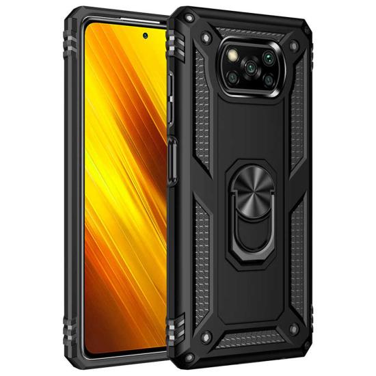 Forzacase Xiaomi Poco X3 ile uyumlu Ares Serisi Yüzük Standlı Armor Sert Plastik Kılıf