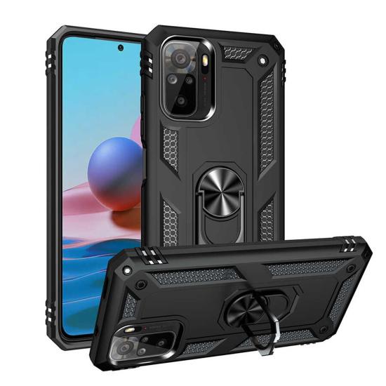 Forzacase Xiaomi Redmi Note 10 / 10S ile uyumlu Ares Serisi Yüzük Standlı Armor Sert Plastik Kılıf