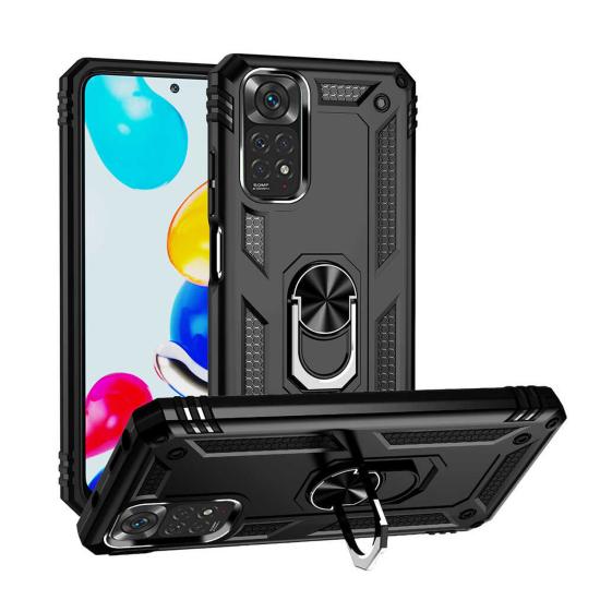 Forzacase Xiaomi Redmi Note 11 Global ile uyumlu Ares Serisi Yüzük Standlı Armor Sert Plastik Kılıf