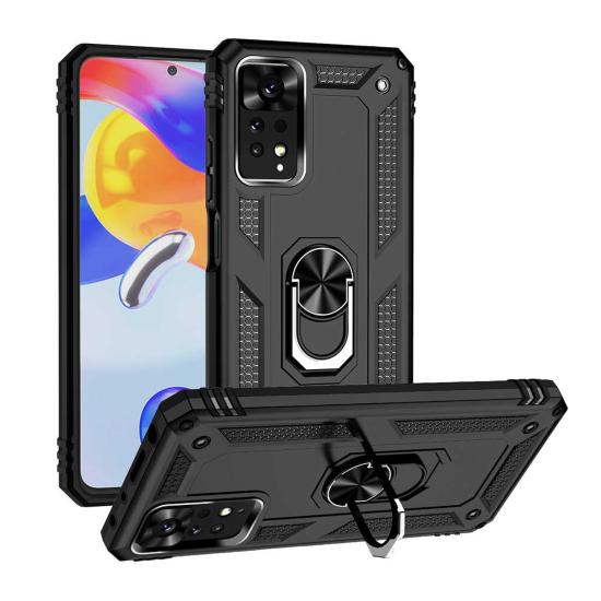 Forzacase Xiaomi Redmi Note 11 Pro 5G ile uyumlu Ares Serisi Yüzük Standlı Armor Sert Plastik Kılıf