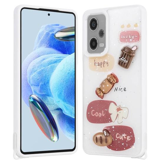 Forzacase Xiaomi Redmi Note 12 Pro 5G ile uyumlu Cute Serisi Parlayan Simli Kabartma Figürlü Kılıf