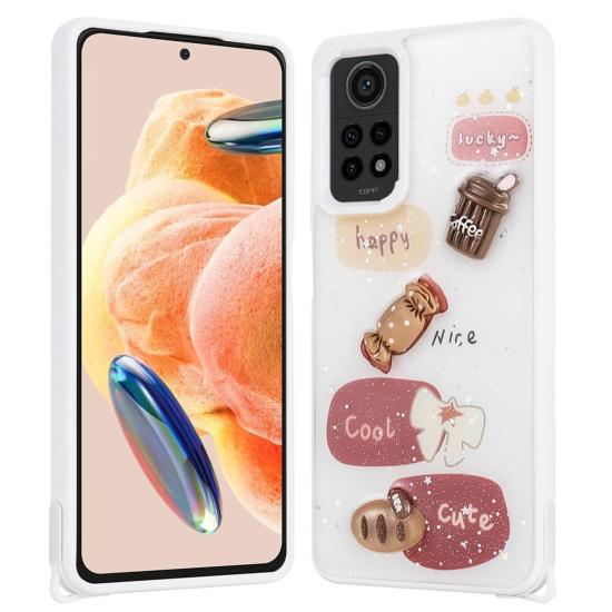 Forzacase Xiaomi Redmi Note 12 Pro 4G ile uyumlu Cute Serisi Parlayan Simli Kabartma Figürlü Kılıf