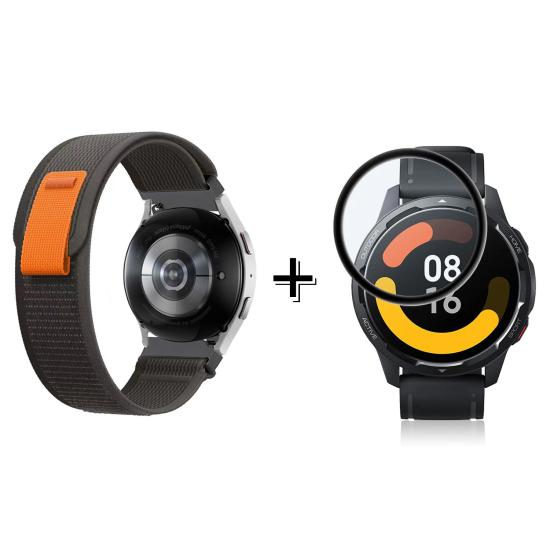 Forzacase Xiaomi Watch S1 Active için Cırtlı Hasır Kumaş Kordon Kayış + Ekran Koruma Filmi - FC153