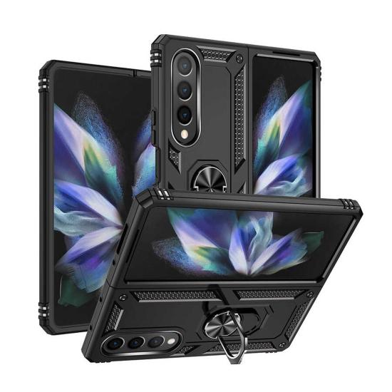 Forzacase Samsung Galaxy Z Fold4 ile uyumlu Ares Serisi Yüzük Standlı Armor Sert Plastik Kılıf