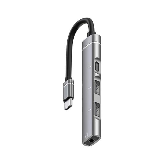 Forzacase 4in1 Type C + 3.5mm Jack + Çift Usb Girişli Port Çoğaltıcı Hub OTG Adaptör - FC484