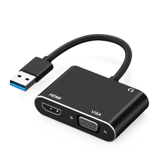 Forzacase USB 3.0 to HDMI VGA Çevirici 3.5mm Aux Destekli Adaptör Görüntü ve Ses Aktarıcı - FC498