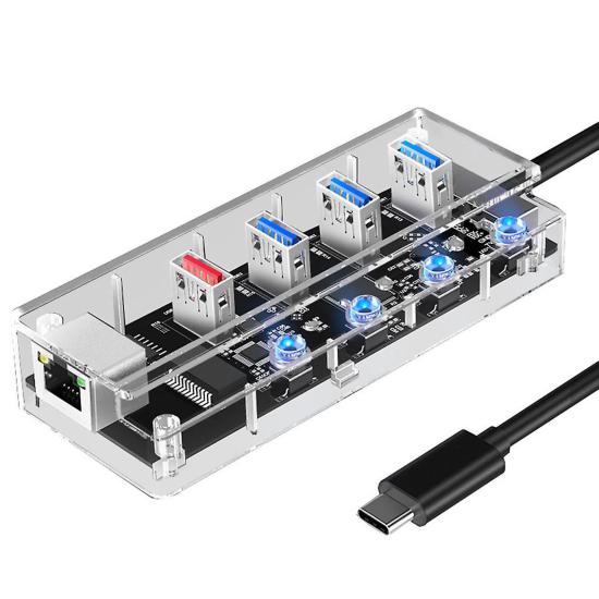 Forzacase Type-C to 4 Port USB Çoğaltıcı + 1 Port Ethernet Switch Hub Adaptör - FC829