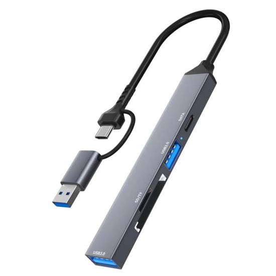 Forzacase Type-C / USB Multi Giriş Kart Okuyucu Çevirici SD/TF USB 3.0/2.0 5Gbps Veri Aktarımı FC901