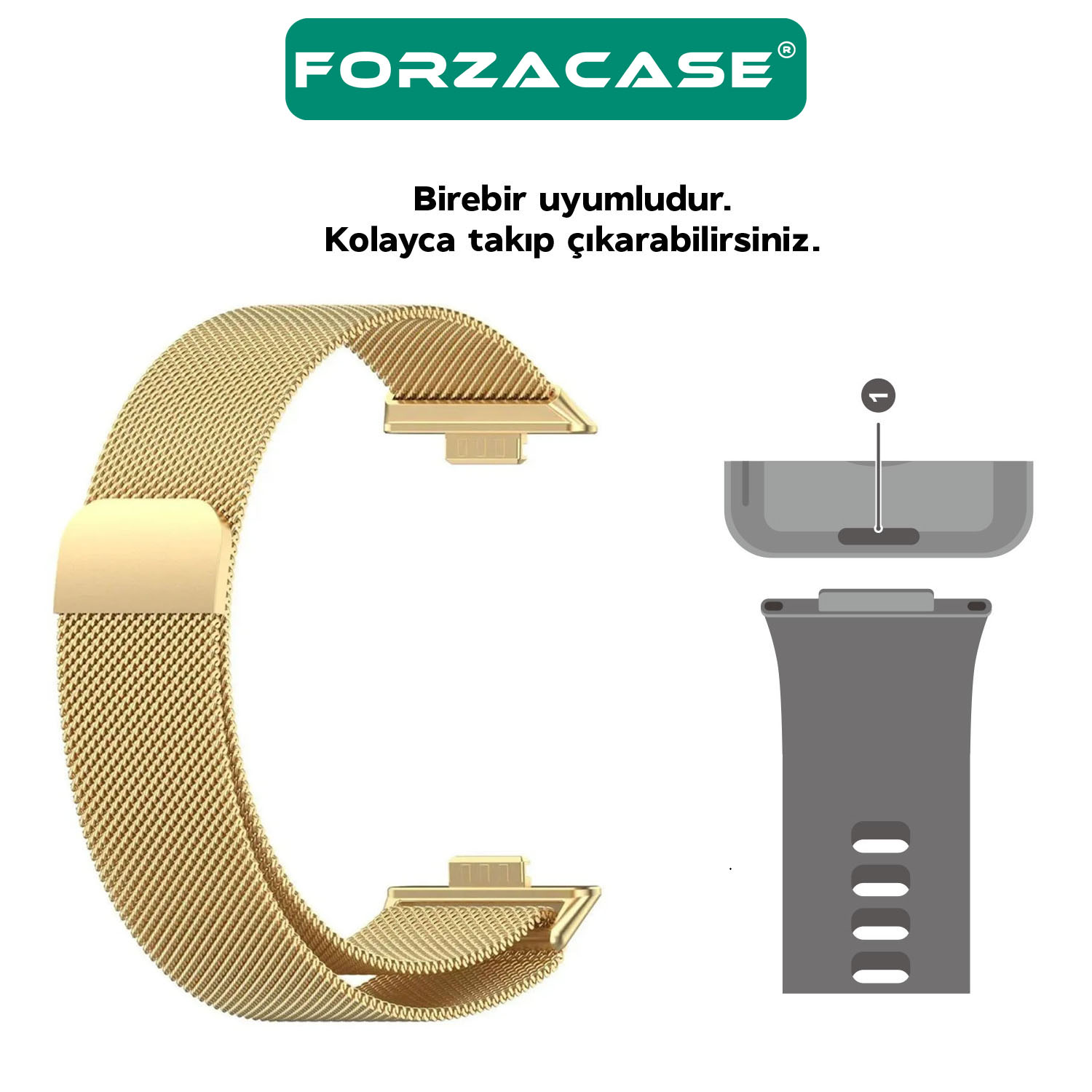 Forzacase%20Huawei%20Fit%203%20ile%20uyumlu%20Metal%20Mıknatıslı%20Manyetik%20Kordon%20Kayış%20-%20FC634